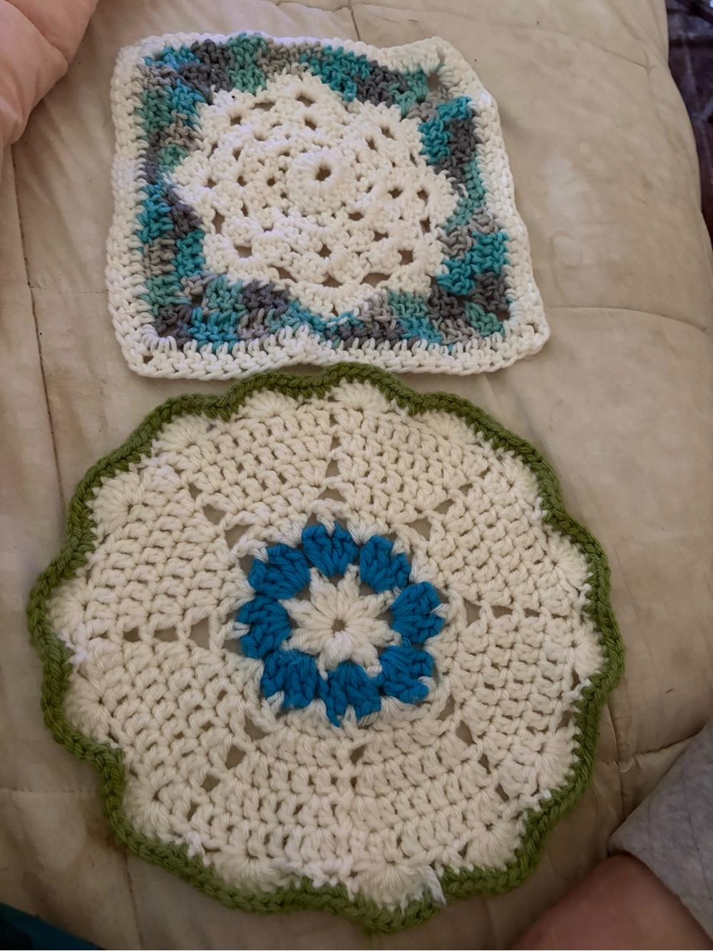 Handmade Crochet Home Bath Doilies in White, Blue, Green